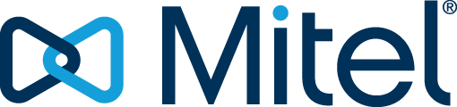 Mitel logo with blue and sky blue design